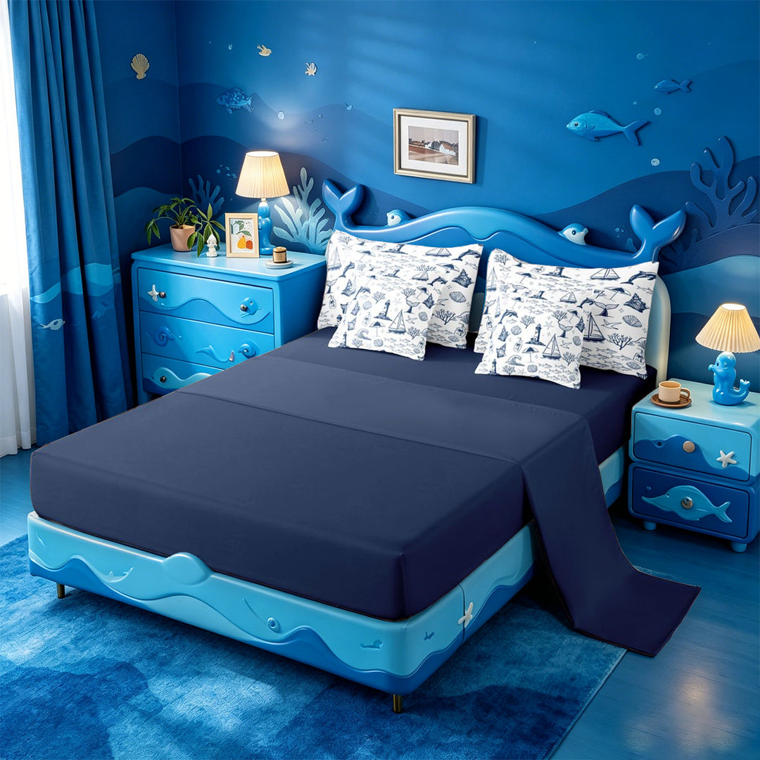 meiyoeat Sea Navigation Theme 7 Pieces Full Size Bedding Sets For Boys,Ocean Lighthouse Cute Whale Full Size Bed in a Bag,Reversible