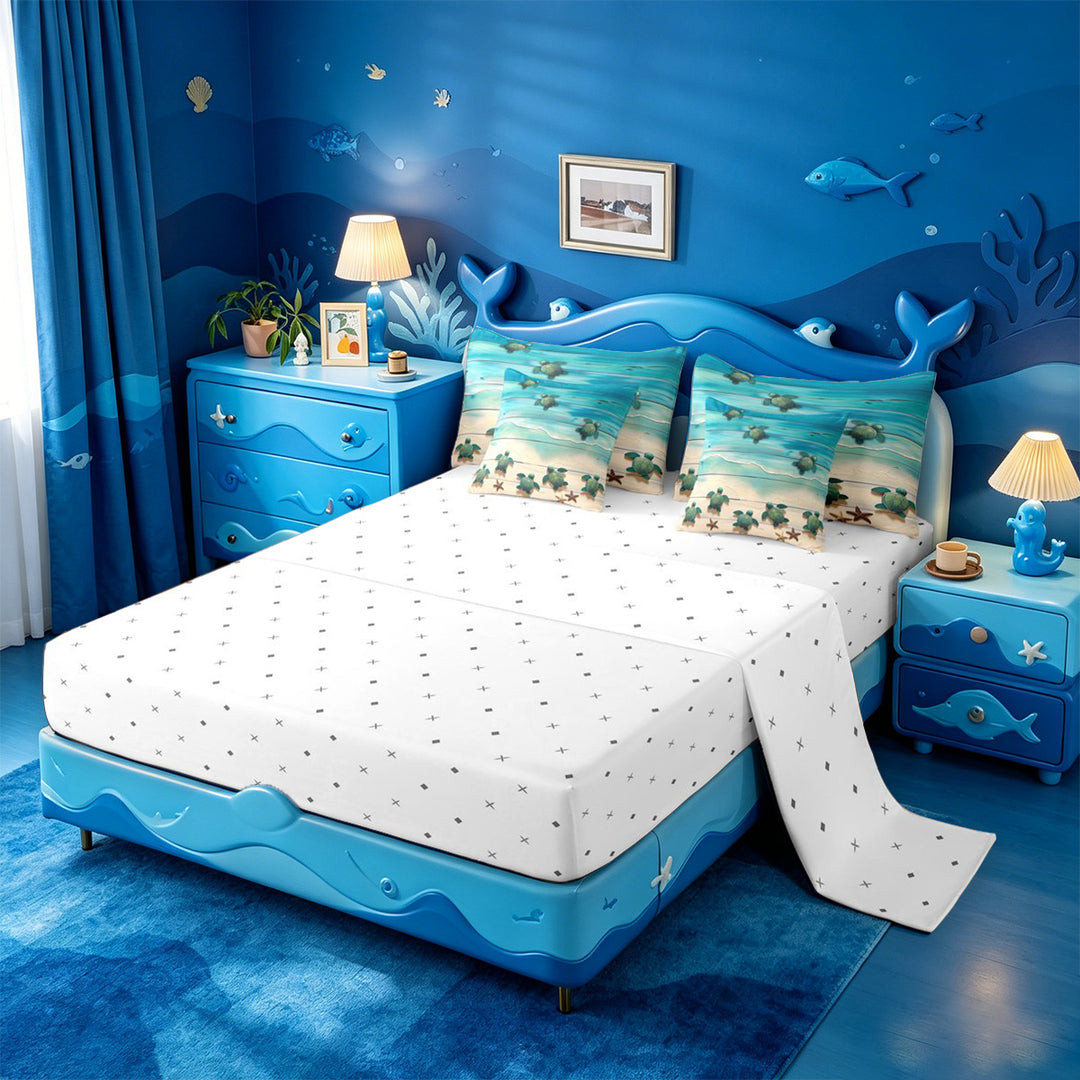 meiyoeat Watercolor Sea Turtle 7 Pieces Full Size Bedding Sets For Boys,Starfish Print Full Size Bed in a Bag