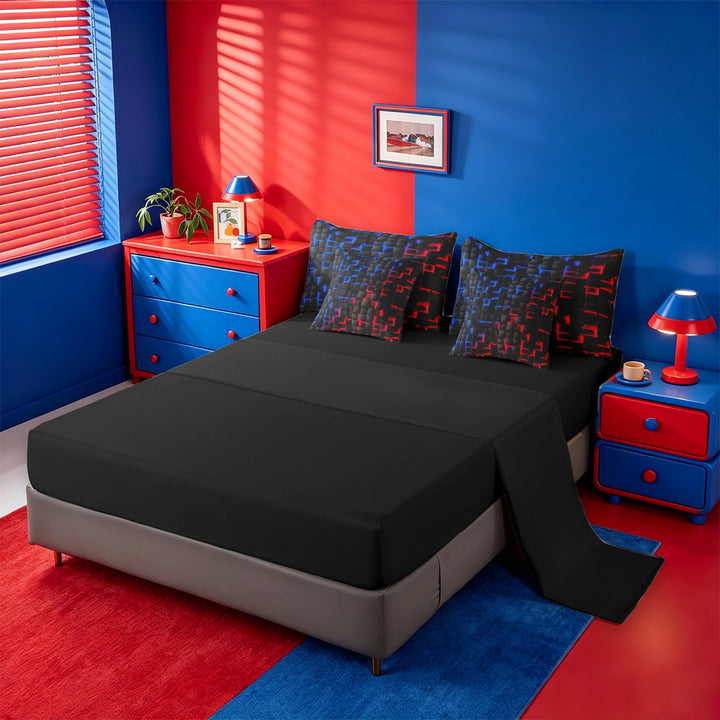 meiyoeat Geometric Abstract Art 7 Pieces Full Size Bedding Sets For Boys,Modern Plaid Full Size Bed in a Bag For Kids,Black Reversible