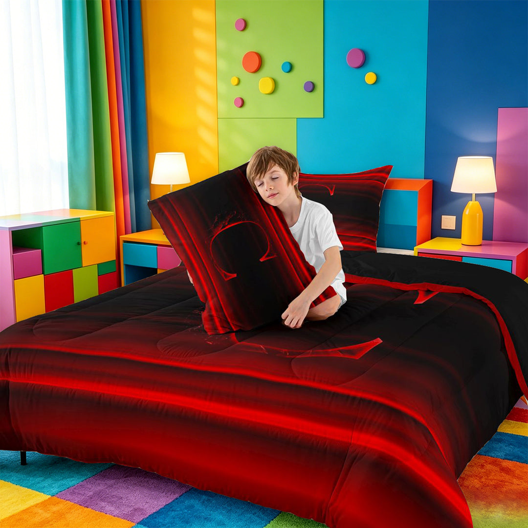 meiyoeat modern Letter Design Full Size Comforter Sets,Black Red Initial C Bedding Comforter Set,Black Reversible,3-Piece,1 Comforter and 2 Pillowcases