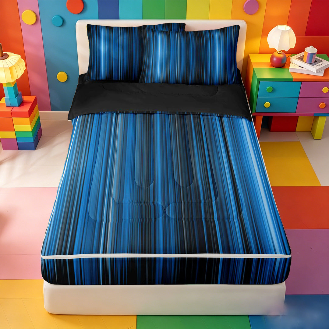 meiyoeat gradient Lines Texture Zipper Full Size Comforter Sets with Fitted Sheet and 2 Pillowcases,Neon Blue Black Zipper Bedding Set,Reversible,4-Piece
