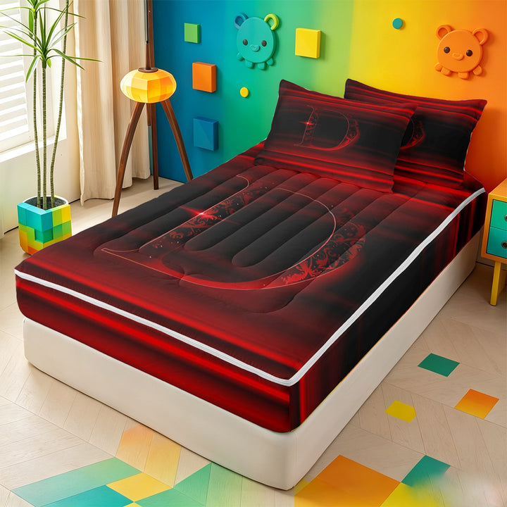 meiyoeat initial Ombre Art Zipper Full Size Comforter Sets with Fitted Sheet and 2 Pillowcases,Dark Monogram D Zipper Bedding Set,Black Reversible,4-Piece