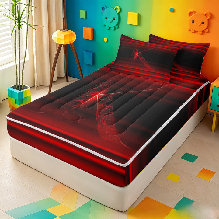 meiyoeat red Black Light Ombre Zipper Full Size Comforter Sets with Fitted Sheet and 2 Pillowcases,Personalized Monogram K Zipper Bedding Set,Black Reversible,4 Pieces