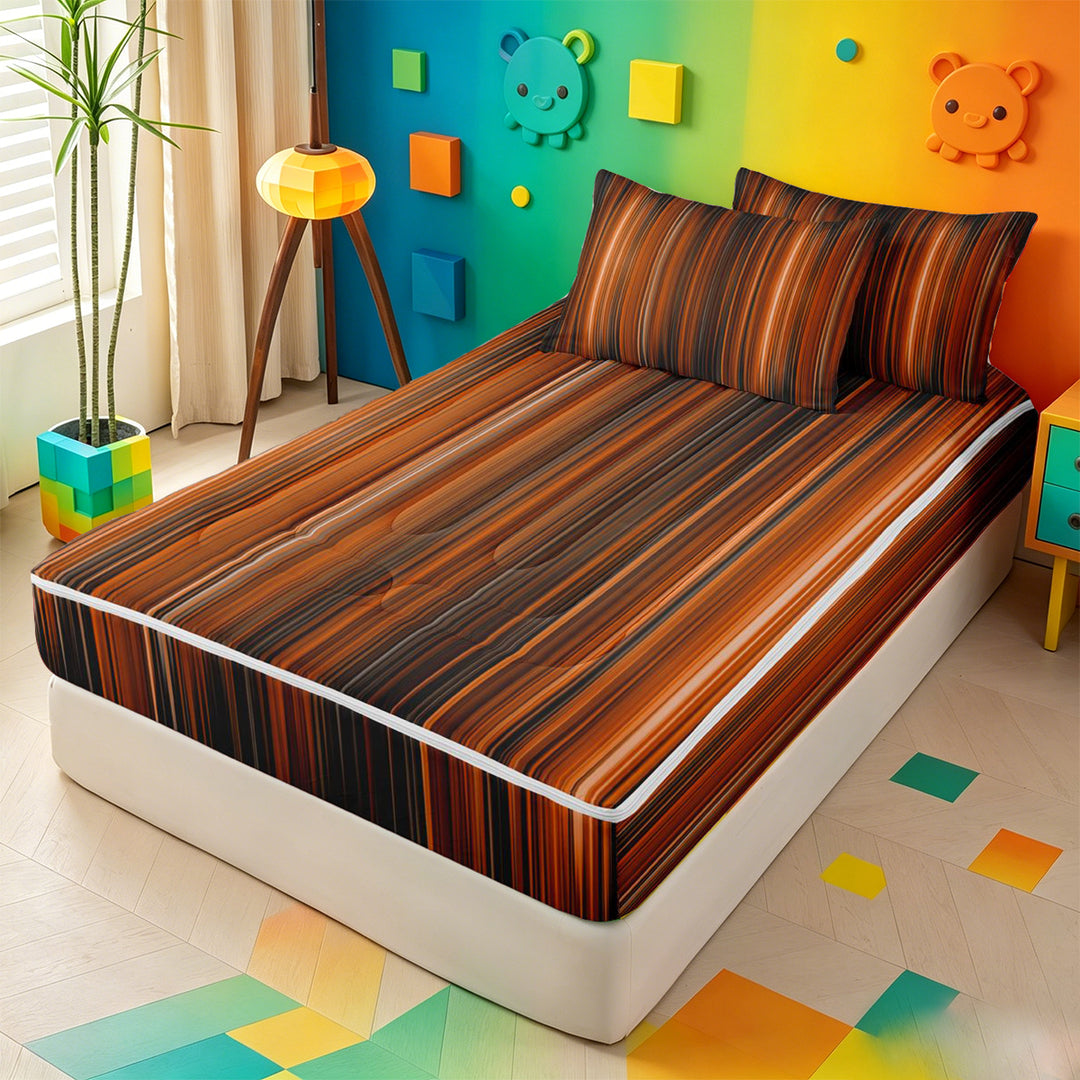 meiyoeat orange Black Lines Texture Zipper Full Size Comforter Sets with Fitted Sheet and 2 Pillowcases,Gradient Print Zipper Bedding Set,Reversible,4 Pieces