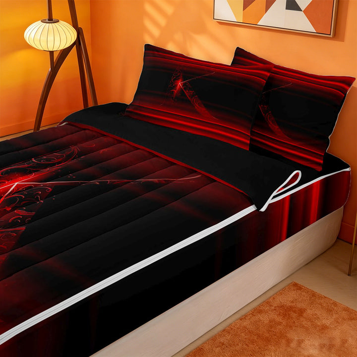 meiyoeat red Black Light Ombre Zipper Full Size Comforter Sets with Fitted Sheet and 2 Pillowcases,Personalized Monogram K Zipper Bedding Set,Black Reversible,4 Pieces
