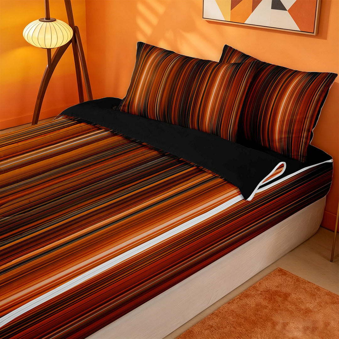 meiyoeat orange Black Lines Texture Zipper Full Size Comforter Sets with Fitted Sheet and 2 Pillowcases,Gradient Print Zipper Bedding Set,Reversible,4 Pieces