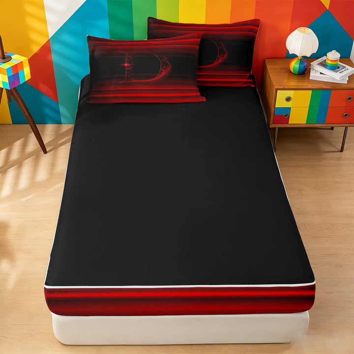 meiyoeat initial Ombre Art Zipper Full Size Comforter Sets with Fitted Sheet and 2 Pillowcases,Dark Monogram D Zipper Bedding Set,Black Reversible,4-Piece