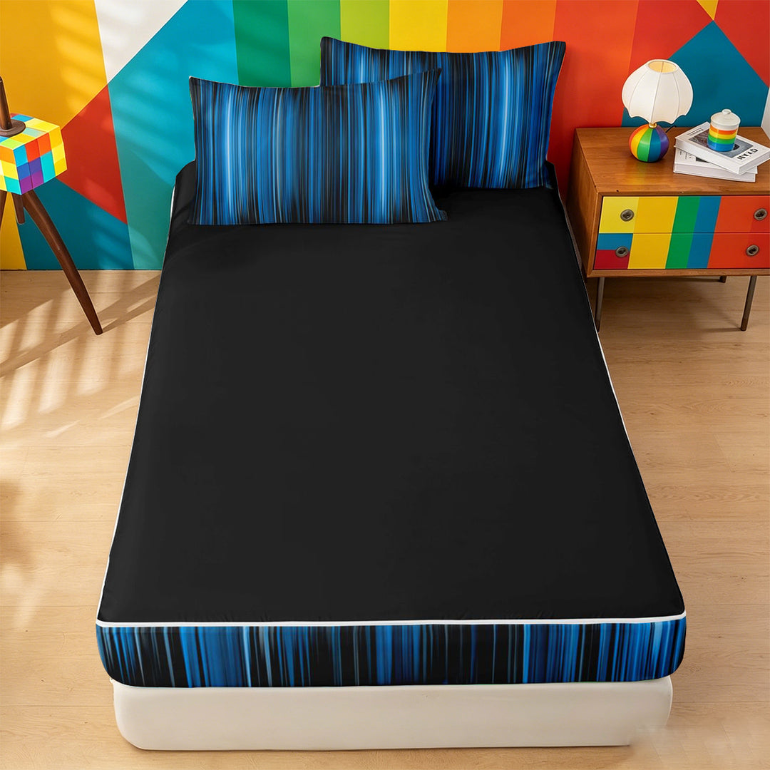 meiyoeat gradient Lines Texture Zipper Full Size Comforter Sets with Fitted Sheet and 2 Pillowcases,Neon Blue Black Zipper Bedding Set,Reversible,4-Piece