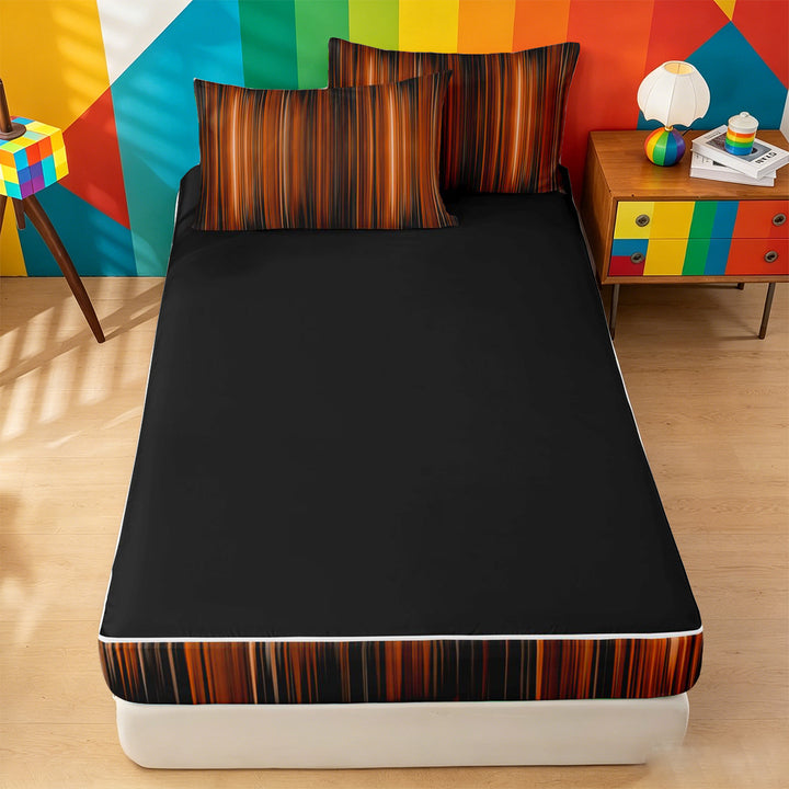 meiyoeat orange Black Lines Texture Zipper Full Size Comforter Sets with Fitted Sheet and 2 Pillowcases,Gradient Print Zipper Bedding Set,Reversible,4 Pieces
