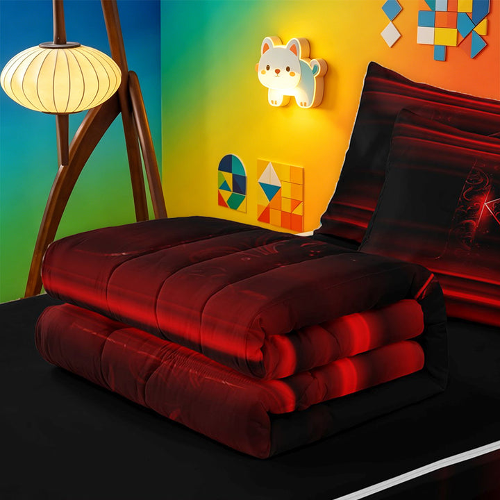 meiyoeat red Black Light Ombre Zipper Full Size Comforter Sets with Fitted Sheet and 2 Pillowcases,Personalized Monogram K Zipper Bedding Set,Black Reversible,4 Pieces