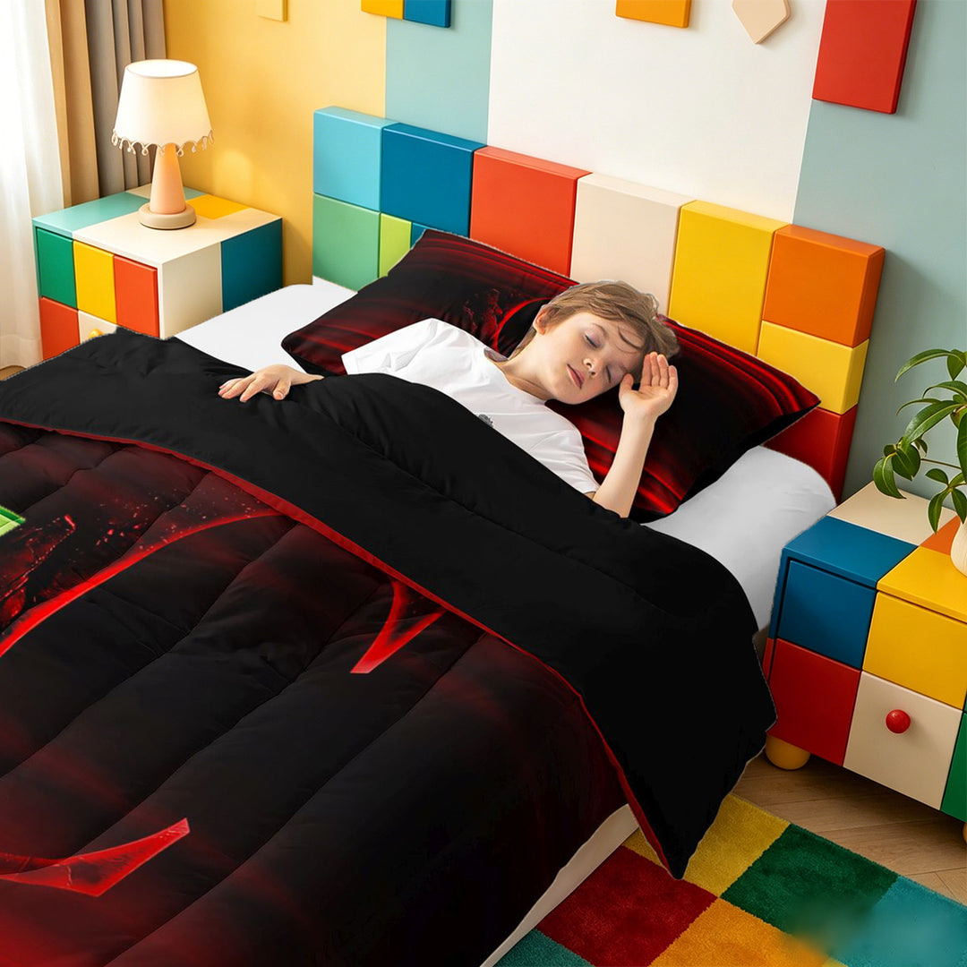 meiyoeat modern Letter Design Full Size Comforter Sets,Black Red Initial C Bedding Comforter Set,Black Reversible,3-Piece,1 Comforter and 2 Pillowcases