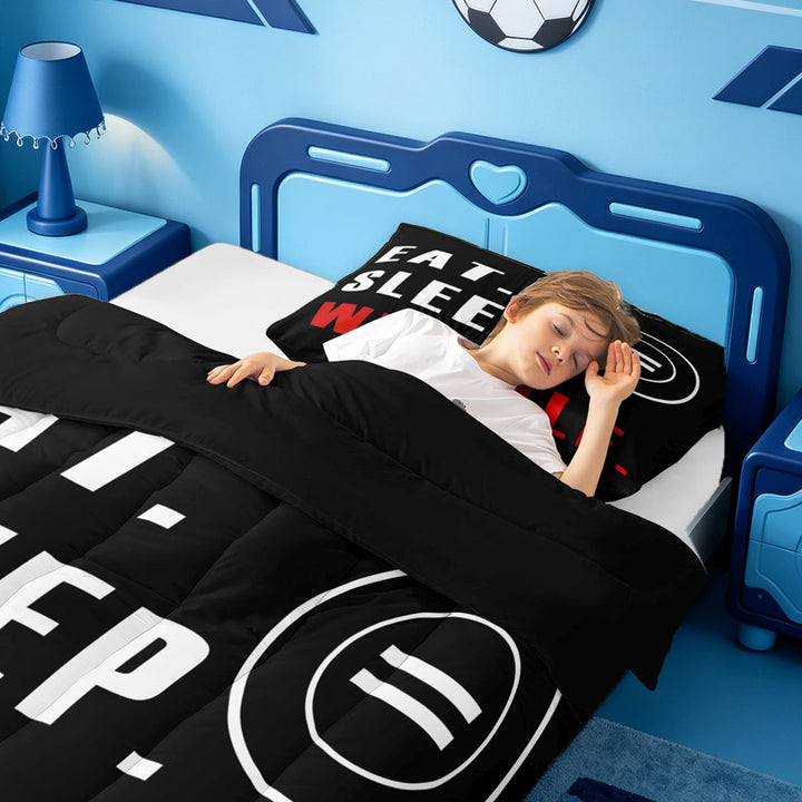 meiyoeat Wrestle Sport Full Size Comforter Sets For Boys,Modern Minimalist Style Bedding Comforter Set For Kids,Black Reversible,3 Pieces