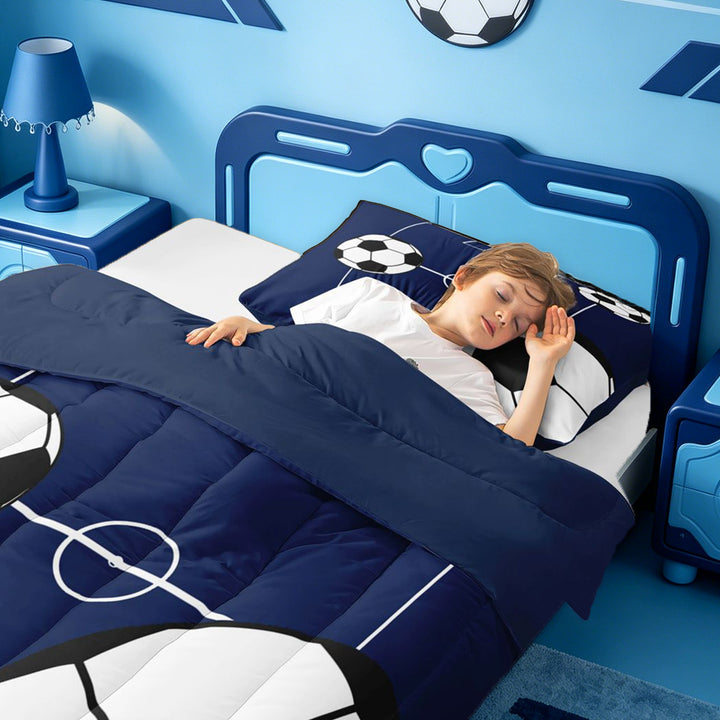 meiyoeat Football Ball Games Full Size Comforter Sets For Boys,Soccer Sport Theme Bedding Comforter Set For Kids,Navy Blue Reversible,3pcs