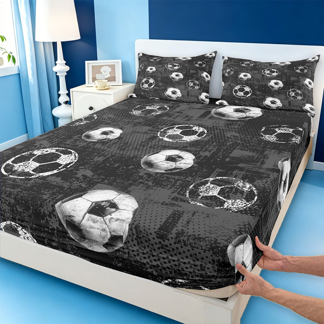 meiyoeat Vintage Graffiti Football Pattern Bed Sheets For Kids,Boys Ball Games Full Size Sheets For Soccer Lovers,4-Piece