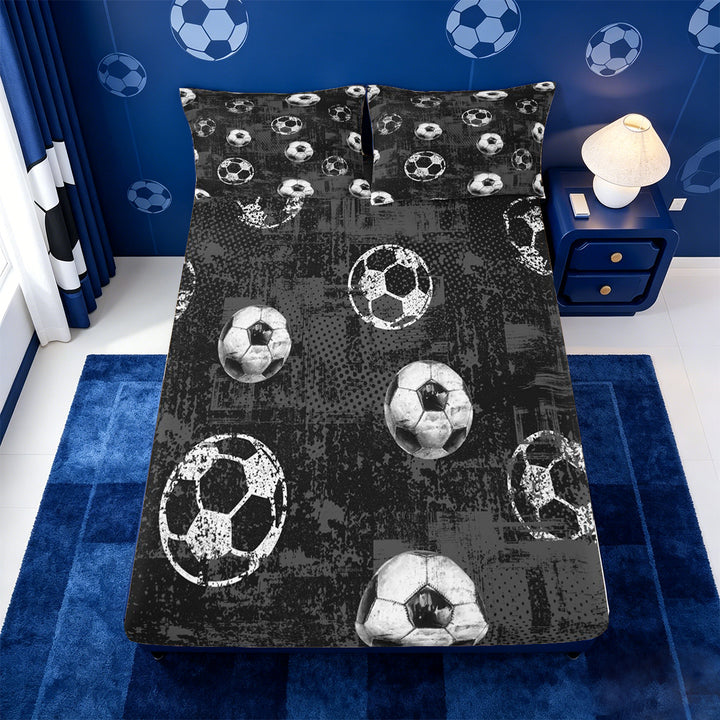meiyoeat Vintage Graffiti Football Pattern Bed Sheets For Kids,Boys Ball Games Full Size Sheets For Soccer Lovers,4-Piece