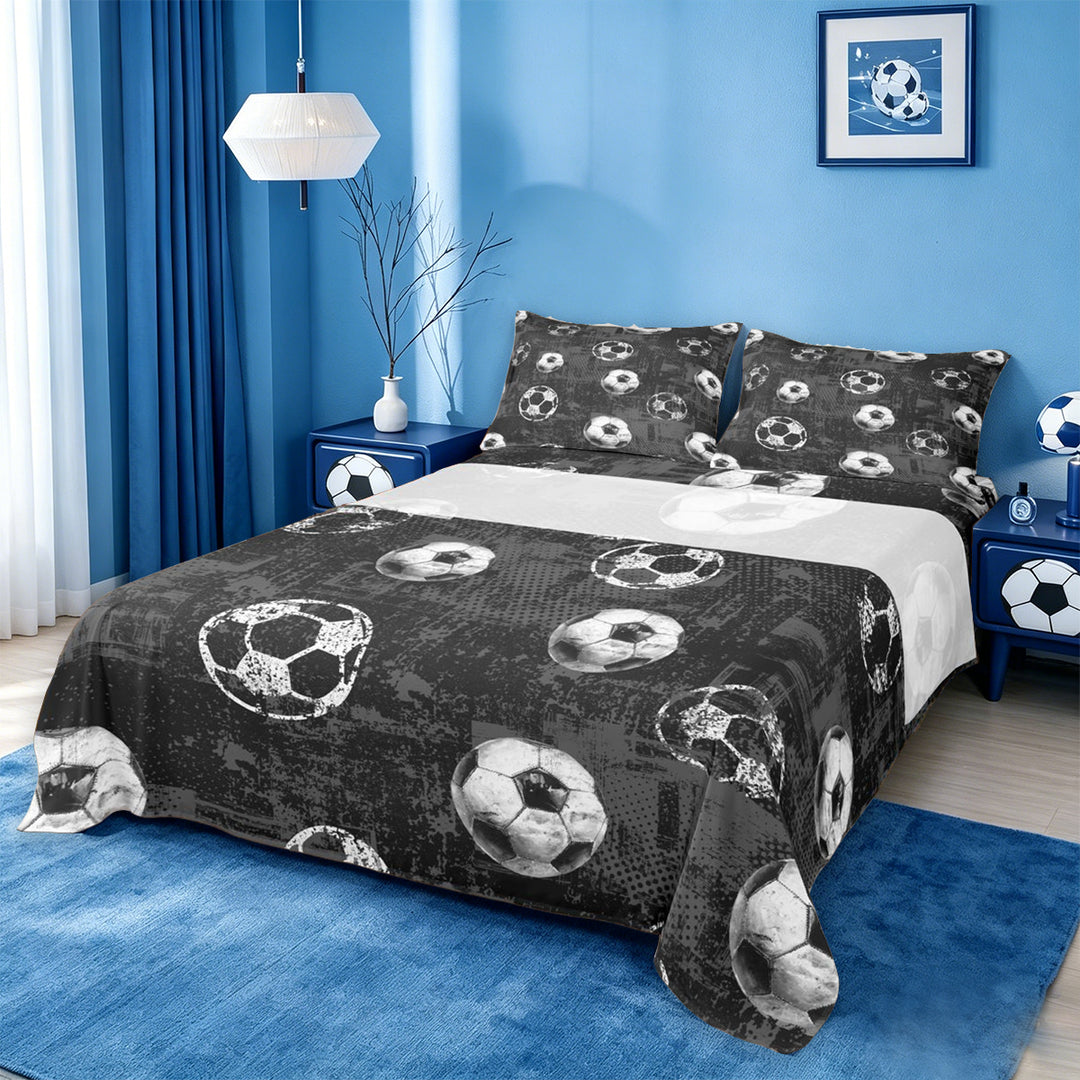 meiyoeat Vintage Graffiti Football Pattern Bed Sheets For Kids,Boys Ball Games Full Size Sheets For Soccer Lovers,4-Piece