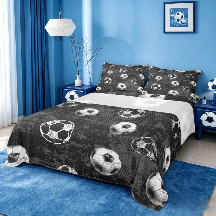 meiyoeat Vintage Graffiti Football Pattern Bed Sheets For Kids,Boys Ball Games Full Size Sheets For Soccer Lovers,4-Piece