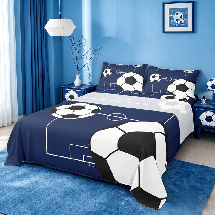 meiyoeat Football Ball Games Bed Sheets For Boys,Soccer Sport Theme Full Size Sheets For Kids,4pcs