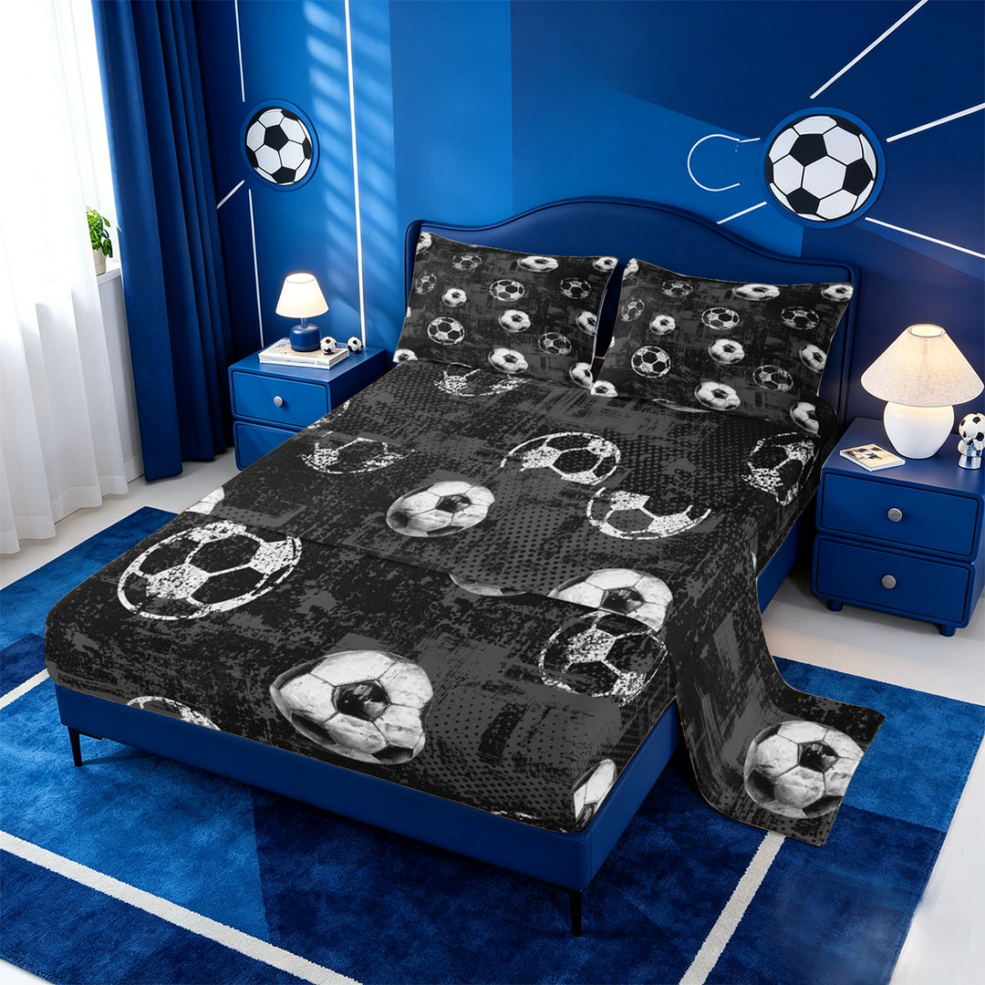 meiyoeat Vintage Graffiti Football Pattern Bed Sheets For Kids,Boys Ball Games Full Size Sheets For Soccer Lovers,4-Piece