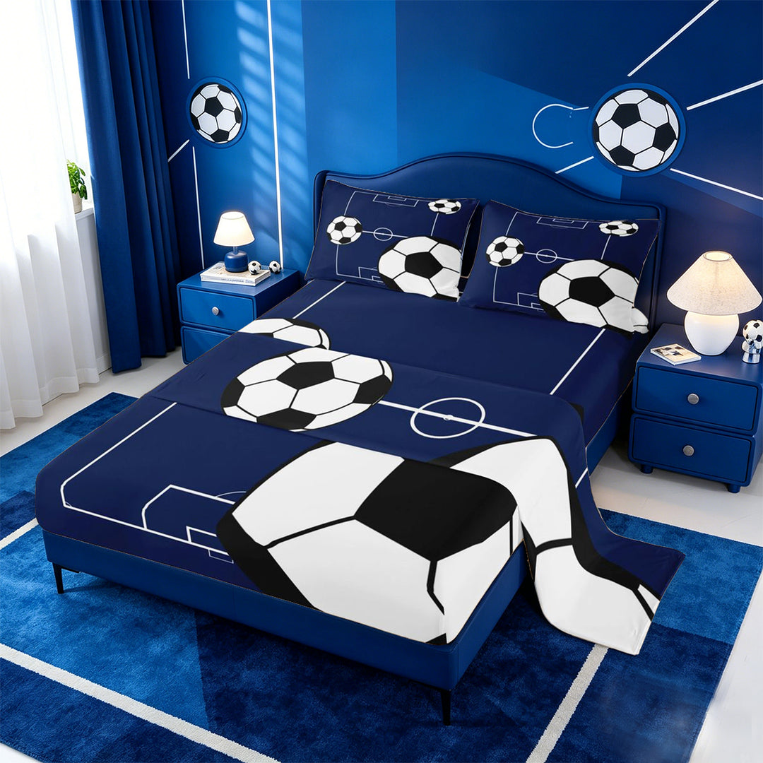 meiyoeat Football Ball Games Bed Sheets For Boys,Soccer Sport Theme Full Size Sheets For Kids,4pcs