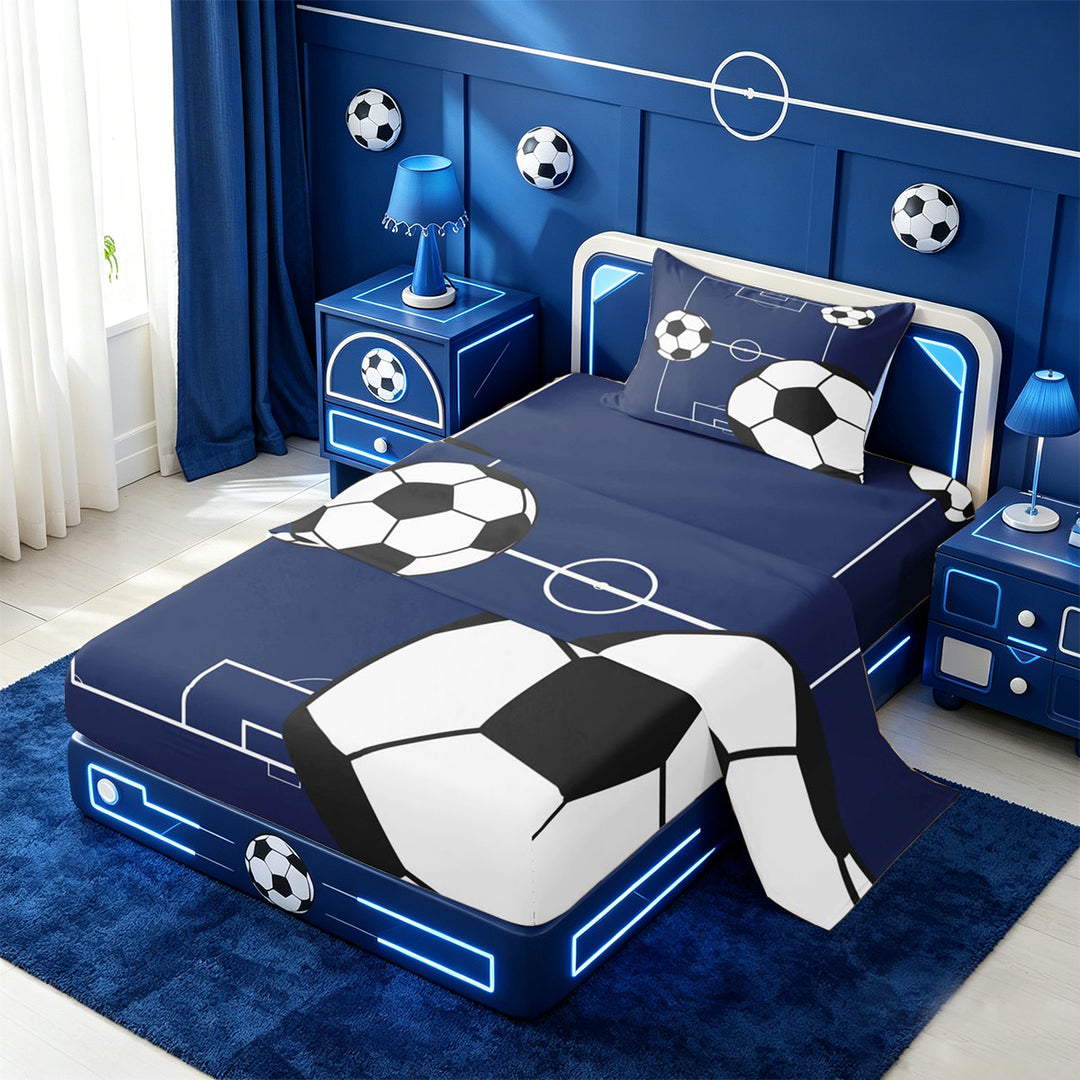meiyoeat Football Ball Games Bed Sheets For Boys,Soccer Sport Theme Full Size Sheets For Kids,4pcs