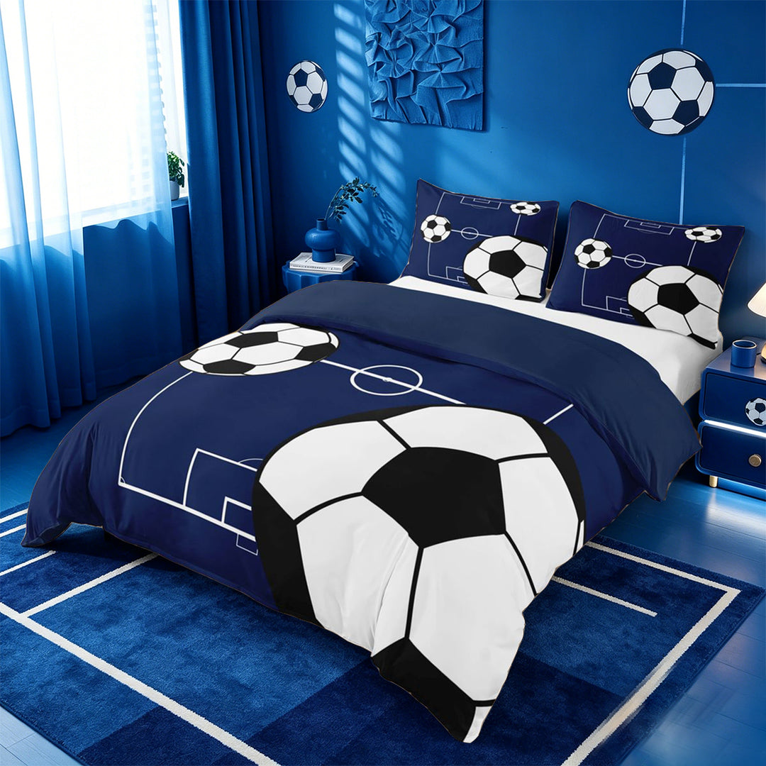 meiyoeat Football Ball Games Bedding For Boys,Soccer Sport Theme Duvet Cover Full For Kids,Navy Blue Reversible,3pcs(No Comforter)