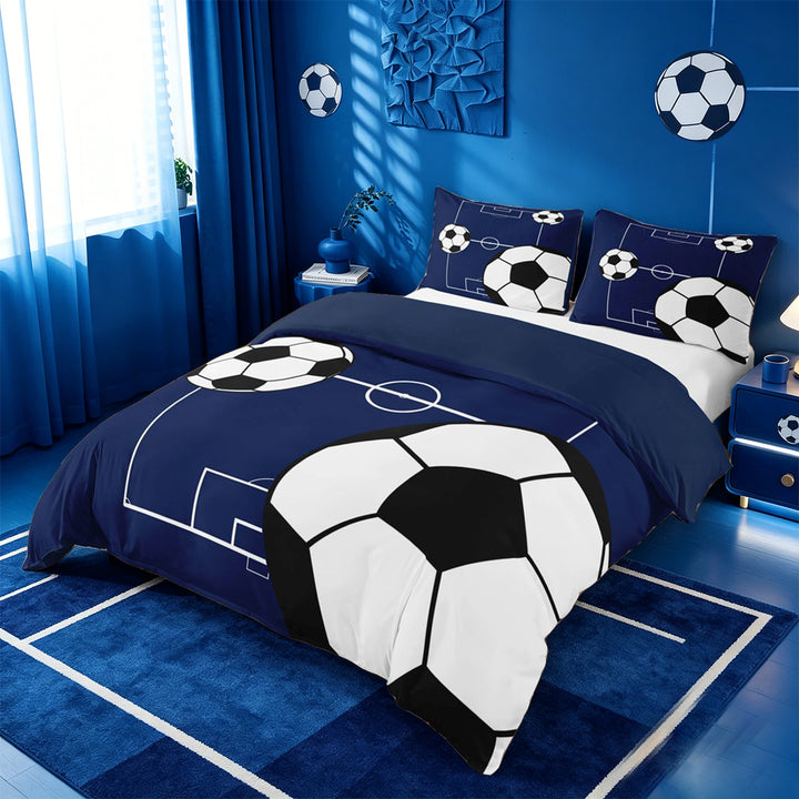 meiyoeat Football Ball Games Bedding For Boys,Soccer Sport Theme Duvet Cover Full For Kids,Navy Blue Reversible,3pcs(No Comforter)