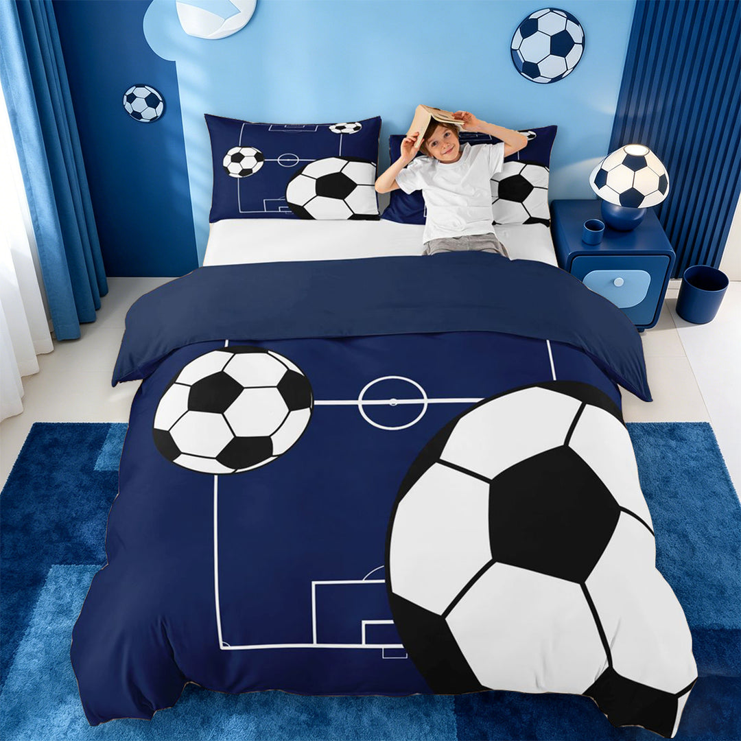 meiyoeat Football Ball Games Bedding For Boys,Soccer Sport Theme Duvet Cover Full For Kids,Navy Blue Reversible,3pcs(No Comforter)