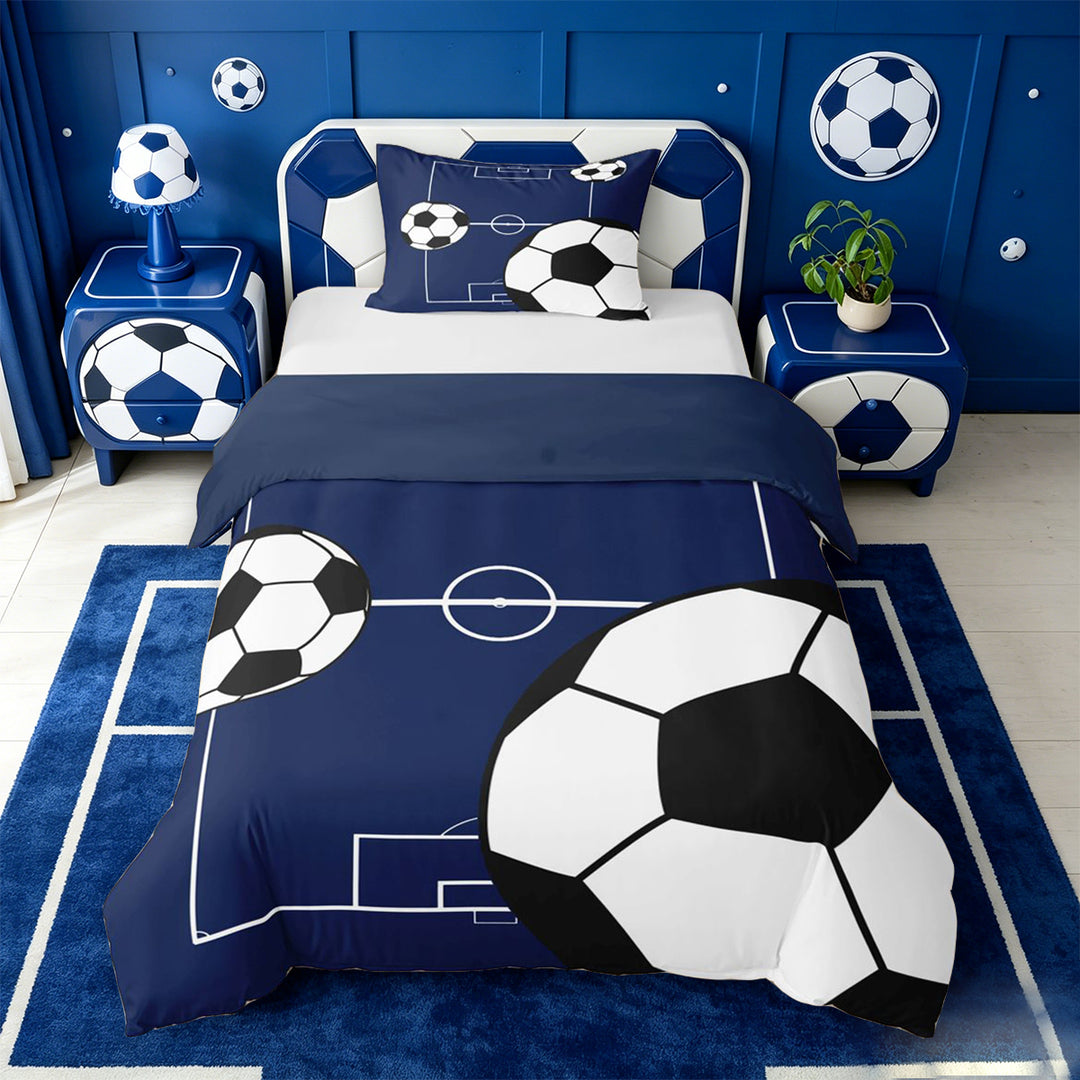 meiyoeat Football Ball Games Bedding For Boys,Soccer Sport Theme Duvet Cover Full For Kids,Navy Blue Reversible,3pcs(No Comforter)