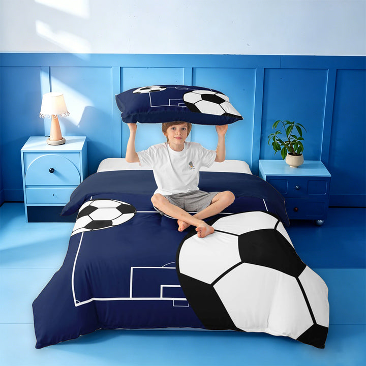 meiyoeat Football Ball Games Bedding For Boys,Soccer Sport Theme Duvet Cover Full For Kids,Navy Blue Reversible,3pcs(No Comforter)