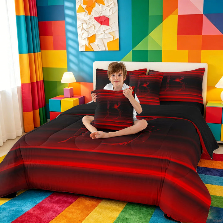meiyoeat dark Monogram Pattern 7 Pieces Full Size Bedding Sets,Gradient Letter B Full Size Bed in a Bag,Black Reversible