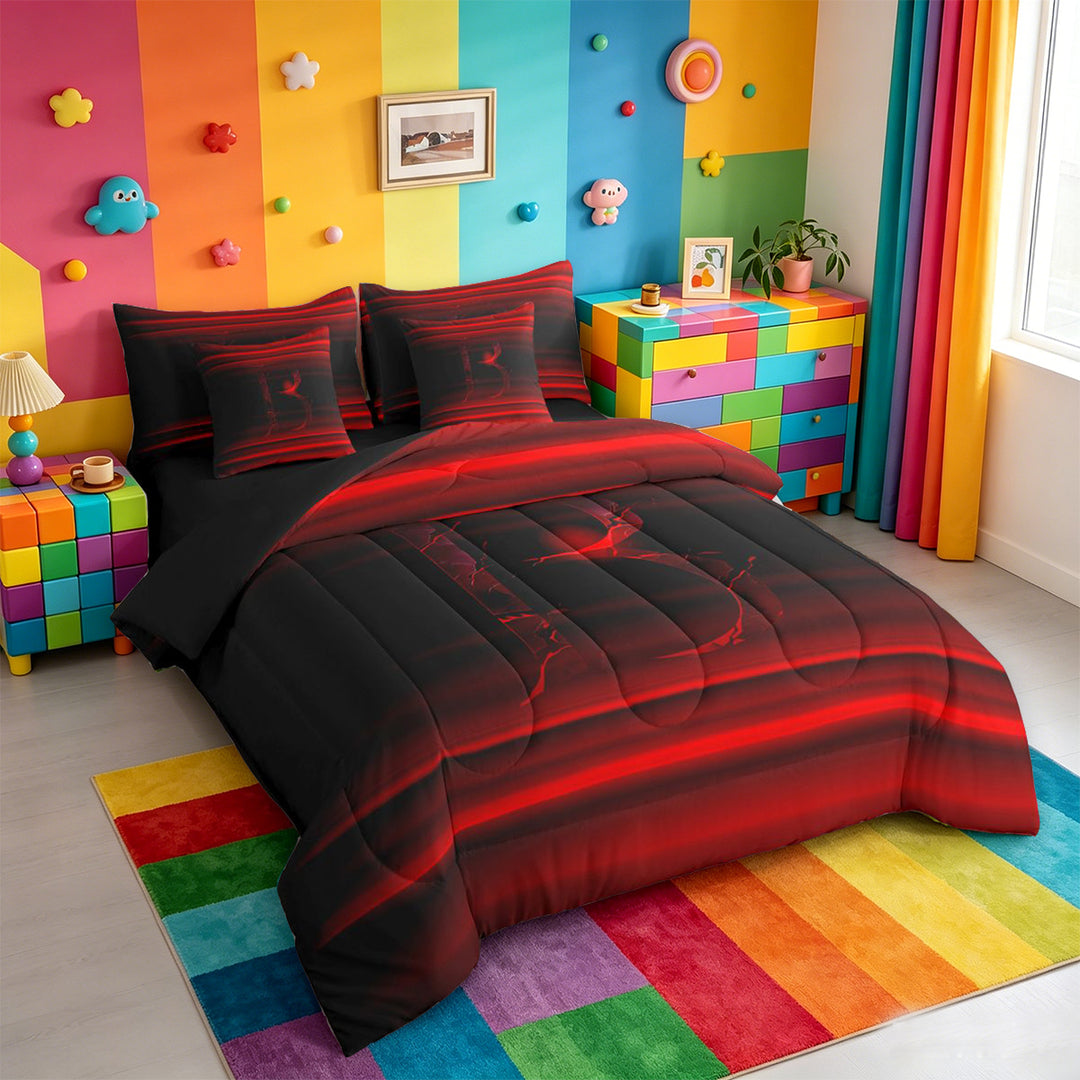 meiyoeat dark Monogram Pattern 7 Pieces Full Size Bedding Sets,Gradient Letter B Full Size Bed in a Bag,Black Reversible