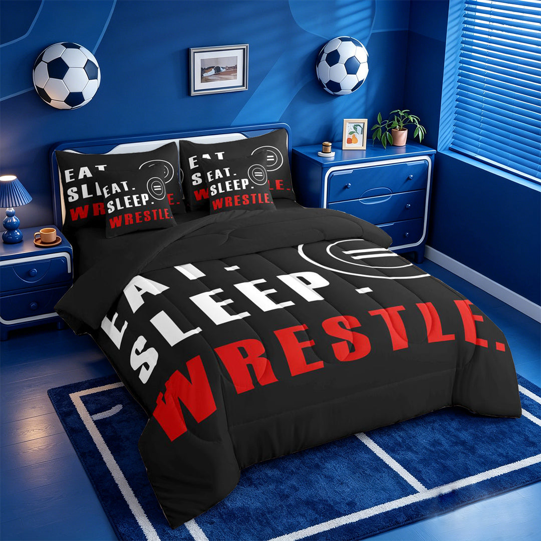 meiyoeat Wrestle Sport 7 Pieces Full Size Bedding Sets For Boys,Modern Minimalist Style Full Size Bed in a Bag For Kids,Black Reversible
