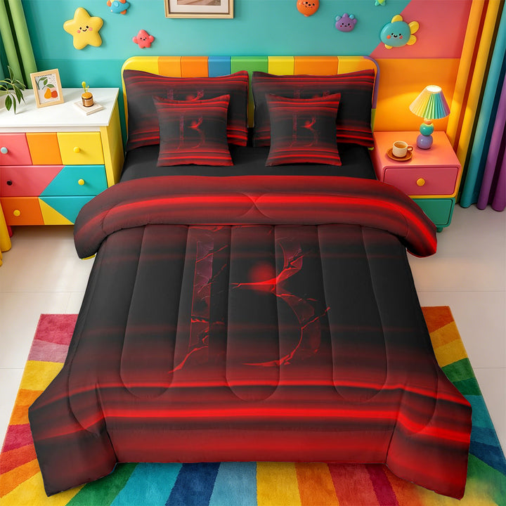 meiyoeat dark Monogram Pattern 7 Pieces Full Size Bedding Sets,Gradient Letter B Full Size Bed in a Bag,Black Reversible