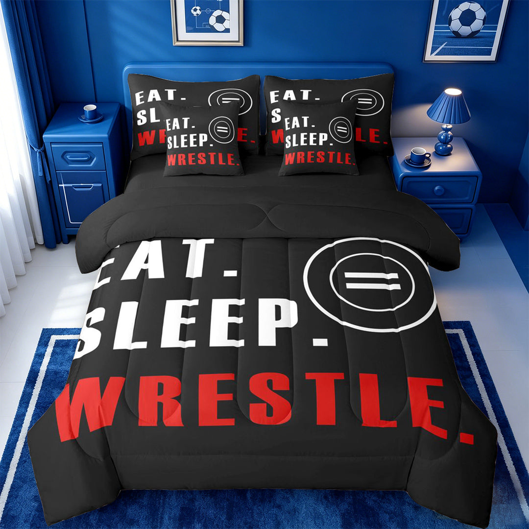meiyoeat Wrestle Sport 7 Pieces Full Size Bedding Sets For Boys,Modern Minimalist Style Full Size Bed in a Bag For Kids,Black Reversible