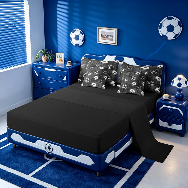meiyoeat Vintage Graffiti Football Pattern 7 Pieces Full Size Bedding Sets For Kids,Boys Ball Games Full Size Bed in a Bag For Soccer Lovers,Black Reversible