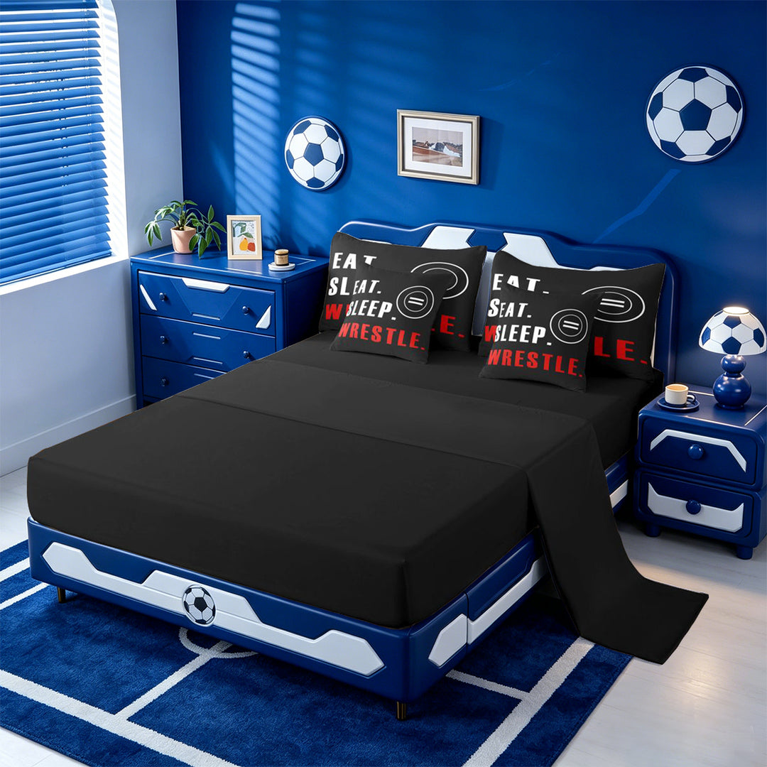 meiyoeat Wrestle Sport 7 Pieces Full Size Bedding Sets For Boys,Modern Minimalist Style Full Size Bed in a Bag For Kids,Black Reversible