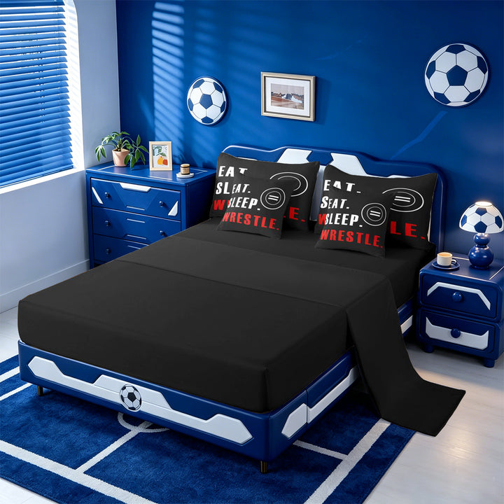 meiyoeat Wrestle Sport 7 Pieces Full Size Bedding Sets For Boys,Modern Minimalist Style Full Size Bed in a Bag For Kids,Black Reversible