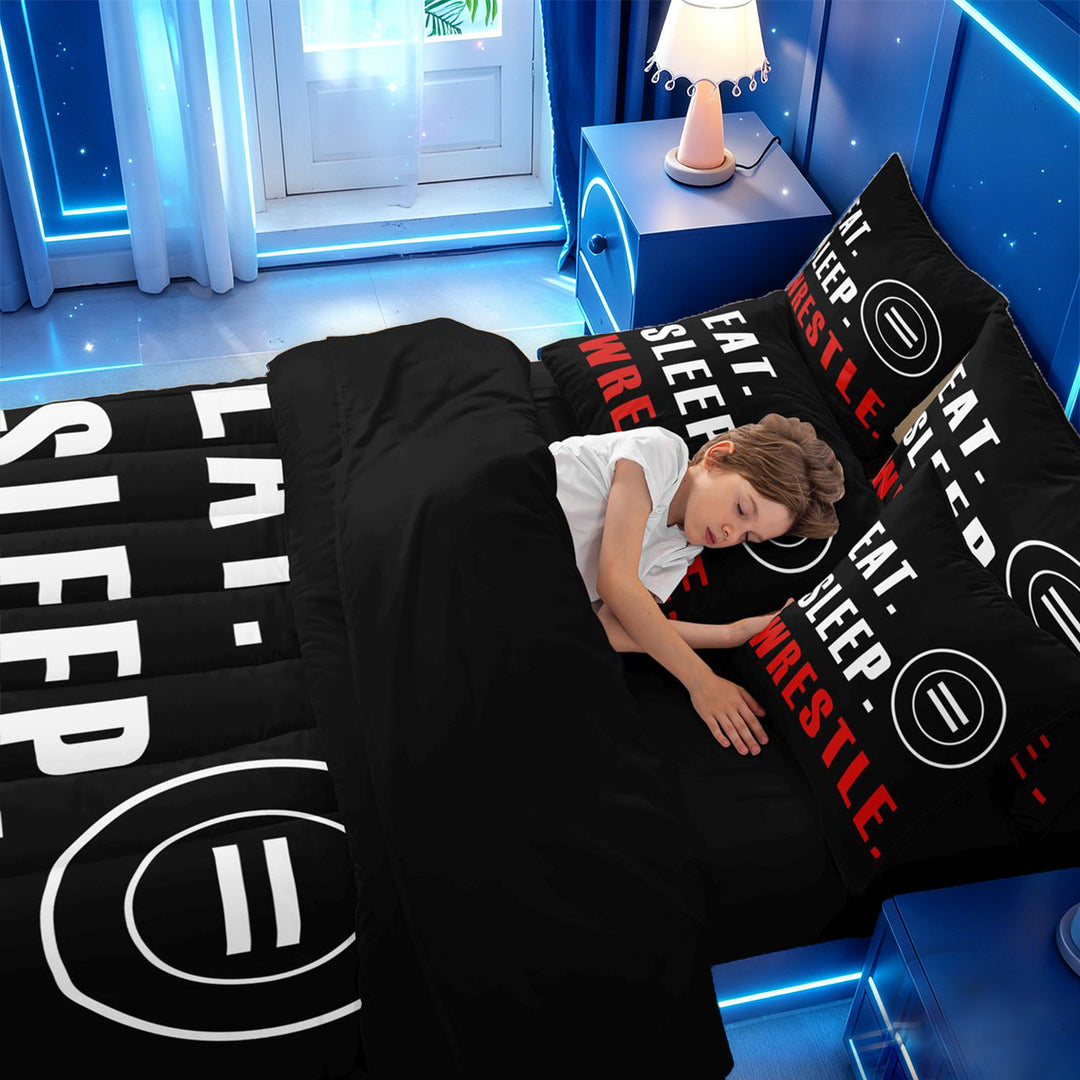 meiyoeat Wrestle Sport 7 Pieces Full Size Bedding Sets For Boys,Modern Minimalist Style Full Size Bed in a Bag For Kids,Black Reversible