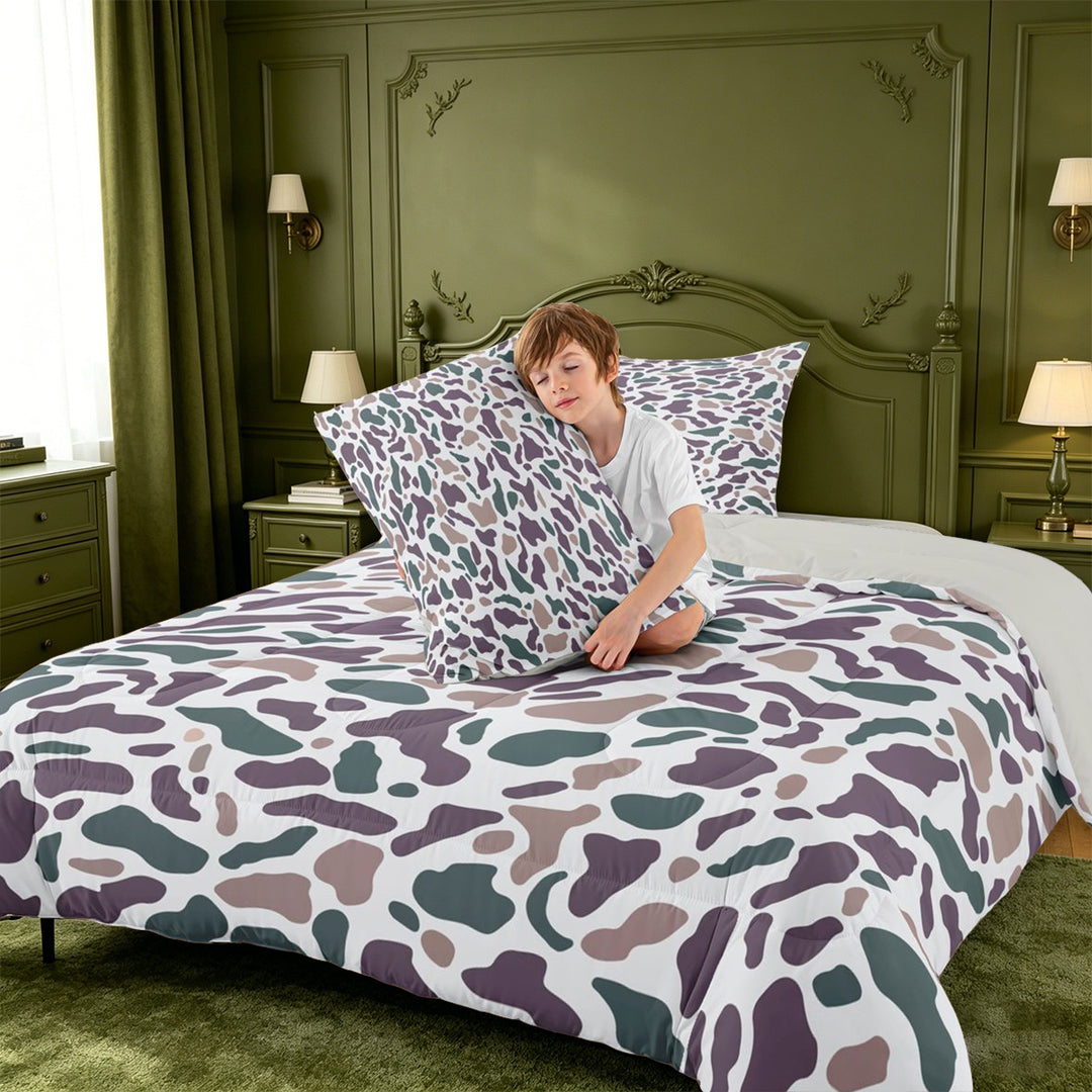 meiyoeat Retro Camo Print King Size Comforter Sets For Kids,Vintage Camouflage Design Comforters King Size For Adults,Light Gray Reversible,3 Pieces