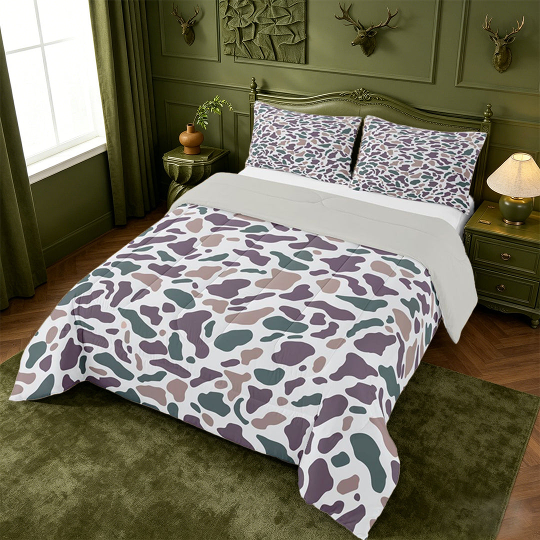 meiyoeat Retro Camo Print King Size Comforter Sets For Kids,Vintage Camouflage Design Comforters King Size For Adults,Light Gray Reversible,3 Pieces