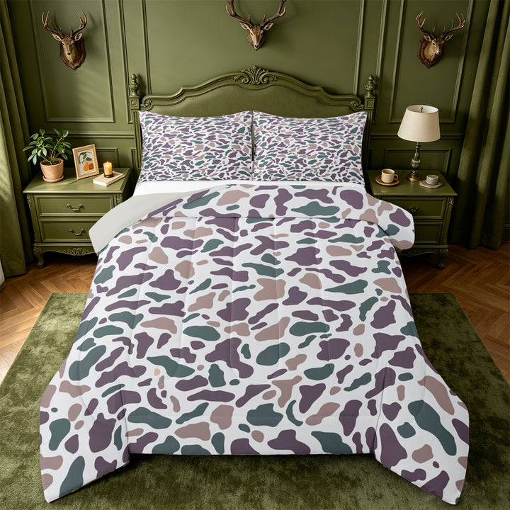meiyoeat Retro Camo Print King Size Comforter Sets For Kids,Vintage Camouflage Design Comforters King Size For Adults,Light Gray Reversible,3 Pieces