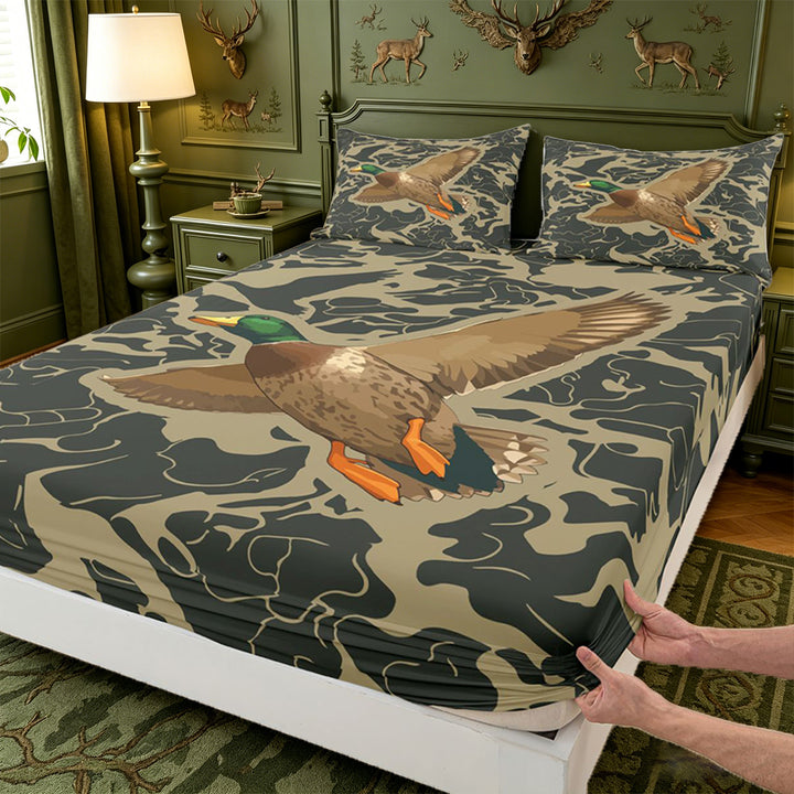 meiyoeat Rustic Hunting Camo Bed Sheets For Boys,Wild Mallard Duck Full Size Sheets For Men,4 Pieces