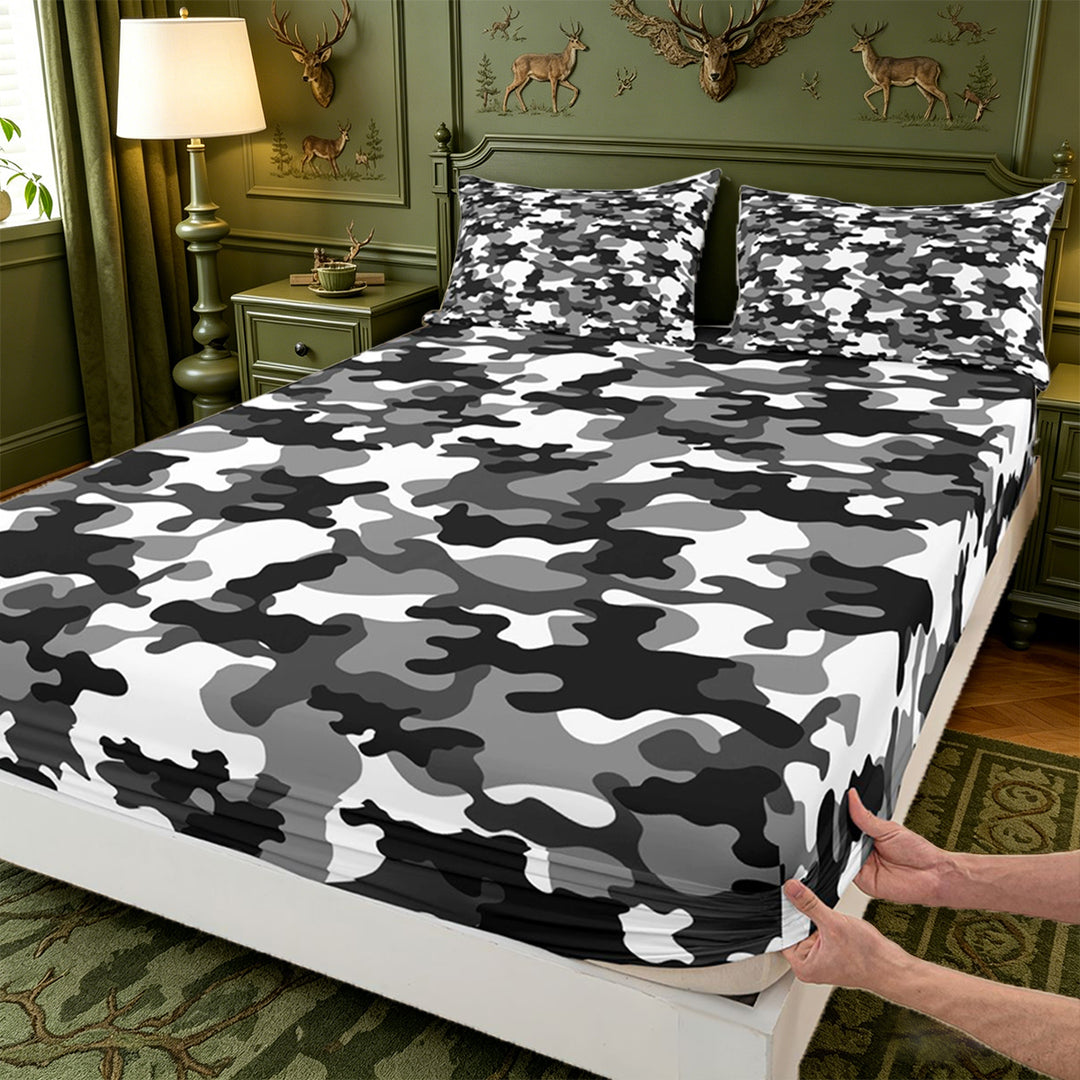 meiyoeat Retro Camouflage Theme King Sheets For Kids,Green Geometric Camo Bedding,4-Piece