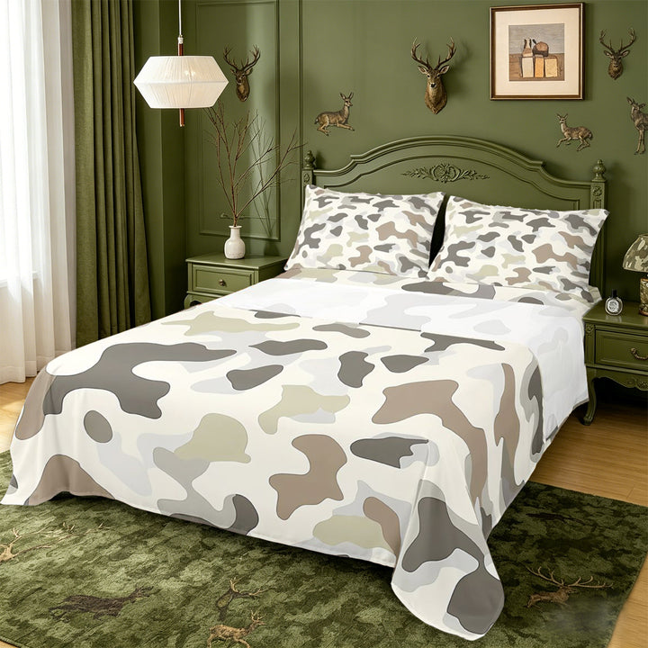 meiyoeat Rustic Camouflage King Sheets For Kids,Retro Farmhouse Camouflage Hunting Bedding For Men,4 Pieces