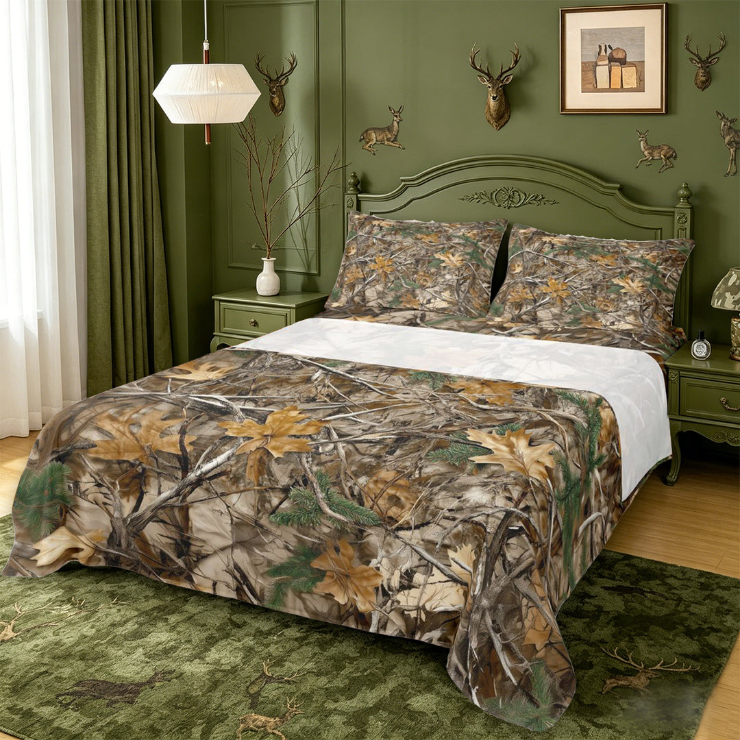 meiyoeat Neutral Camouflage Pattern King Sheets,Retro Camo Hunting Bedding For Men Women,4 Pieces