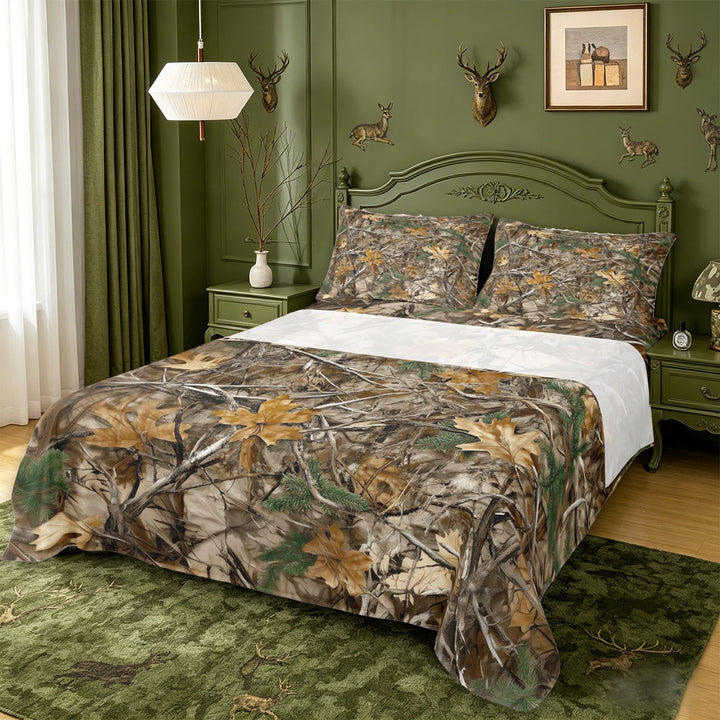 meiyoeat Neutral Camouflage Pattern King Sheets,Retro Camo Hunting Bedding For Men Women,4 Pieces