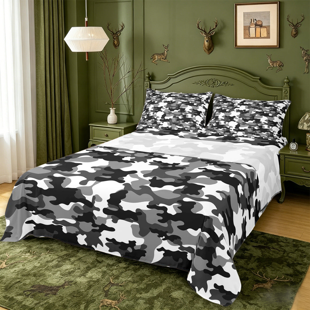 meiyoeat Retro Camouflage Theme King Sheets For Kids,Green Geometric Camo Bedding,4-Piece