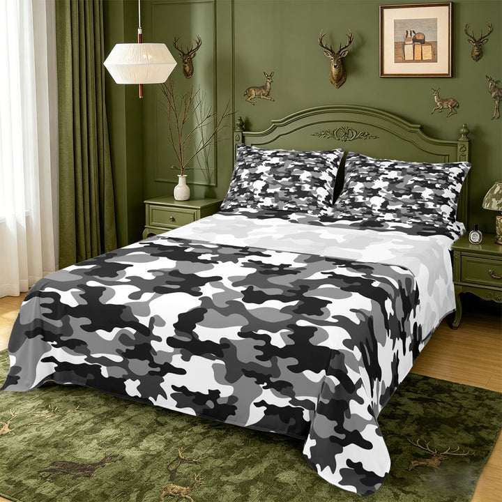 meiyoeat Retro Camouflage Theme King Sheets For Kids,Green Geometric Camo Bedding,4-Piece