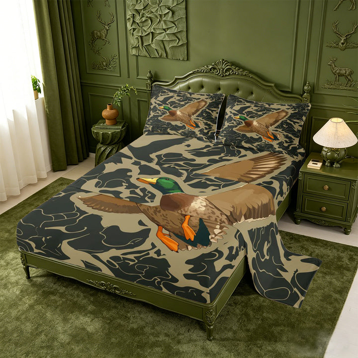 meiyoeat Rustic Hunting Camo Bed Sheets For Boys,Wild Mallard Duck Full Size Sheets For Men,4 Pieces